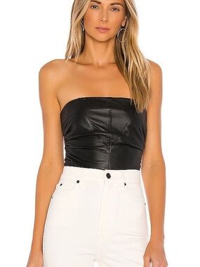 LPA Black Strapless Faux Leather Tube Top